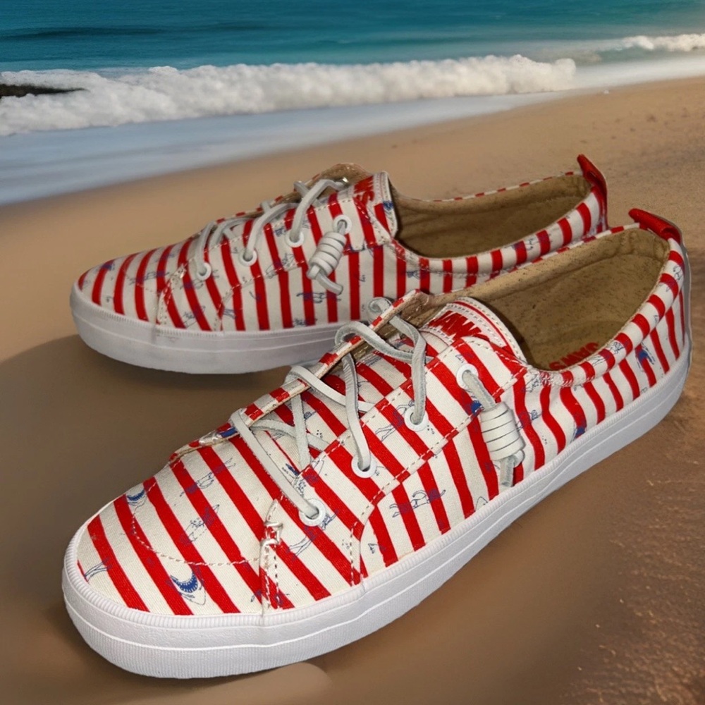 New Womens Sperry Jaws Crest Vibe Striped Sneakers Red/white Sz 11